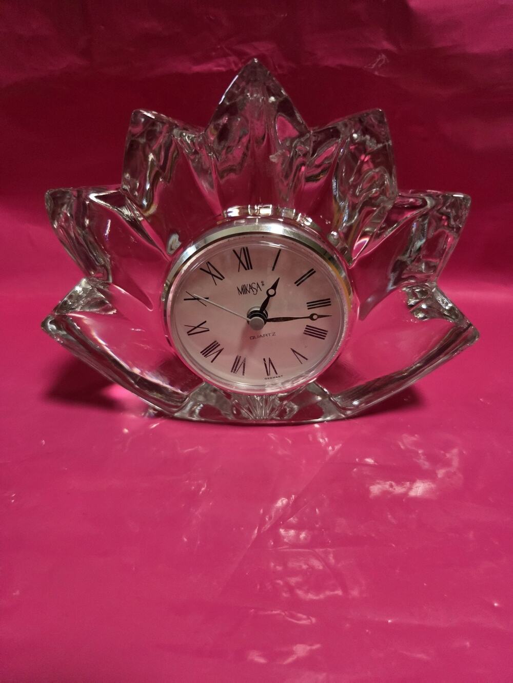 Vintage Mikasa Fleurisse German Made Desk Clock, Japan Crystal